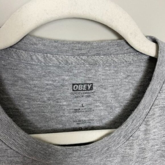 Obey Rise Above Reverse the Tide Graphic T Shirt Grey Red Mens Large - Picture 3 of 6